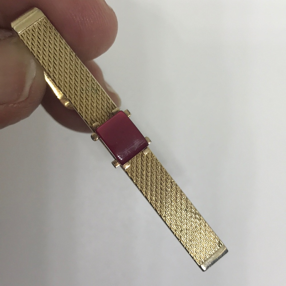 Swank Vintage Tie Clip Gold w Ruby Red Color Stone - Picture 6 of 7